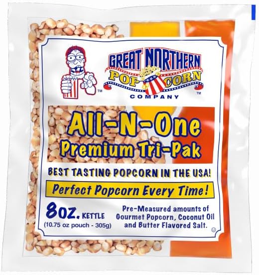 All-in-One Premium Tri-Pack Popcorn - Premeasured 10.75-Ounce Popcorn Packs for 8-Ounce Commercial Poppers - 24/Case by Great Northern Popcorn