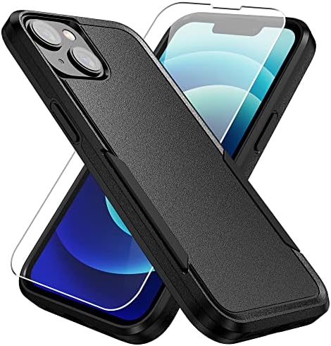 for iPhone 14 Case,iPhone 13 Case, with Screen Protector, [Military Grade Drop Tested] Heavy-Duty Tough Rugged Shockproof Protective Case for iPhone 14/13 (Black, for iPhone 13/14)