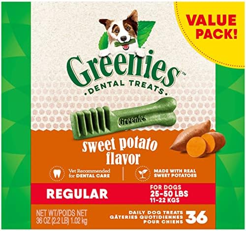 Greenies Regular Natural Dog Dental Treats, Sweet Potato Flavor, 36 oz. Pack (36 Treats)