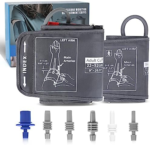 Full-Size Blood Pressure Replacement Cuffs - 5.9-9.5 & 9-21 Inches, Fit Small Medium Large XL XLarge Extra Large Big Arms, 6 Sizes of Connectors Compatible with Omron or Other Brands (Cuffs Only)