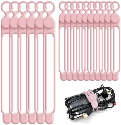 Nearockle Silicone Cable Ties Cord Organizer for Cable Management, 16PCS 4.2" and 7.1" Reusable Cable Organizer Electronic Accessories for Home, Office, Kitchen, School, Travel (Pink)