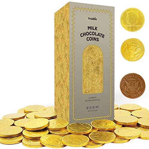 Fruidles Milk Chocolate Coins - Wrapped in Gold - Nut Free - Vault Design (1-Pound)