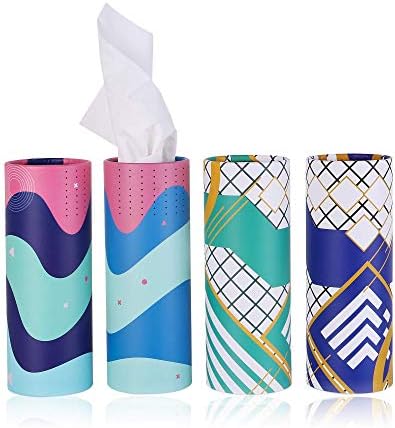 Car Tissue Holder with Facial Tissue Bulk, Car Tissues Box Round Container - Tissue Tubes for Car, Travel Tissues Perfect for Car Cup Holder - 4PK (blue)
