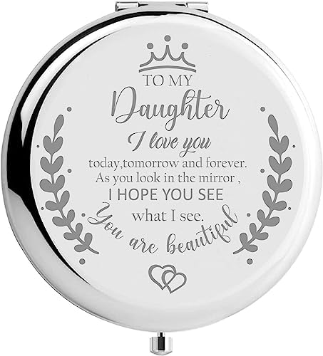 Daughter Gifts Compact Mirror for Daughter from Dad Mom, Daughter Birthday Gifts for Daughter Engraved Makeup Mirror for Daughter