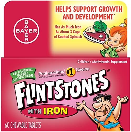 Flintstones Chewable Kids Vitamins with Iron, Multivitamin for Kids & Toddlers with Vitamin D, Vitamin C & more, 60 Count (Pack of 1)
