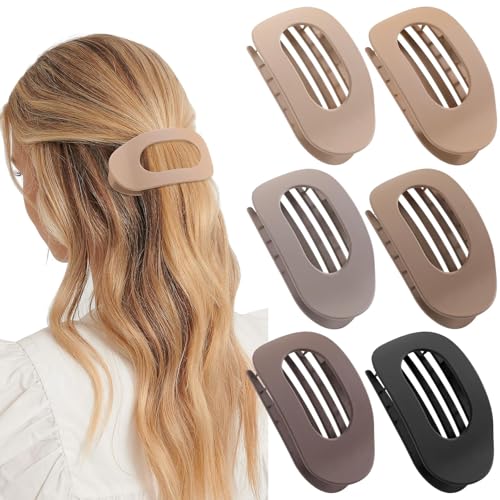 6 PCS Flat Hair Clips for Women, French Flat Round Clips for Thick or Thin Hair, Matte Large Hair Claw Clips Strong Hold No Slip Hair Barrettes Neural Color Valentine's Day Gifts
