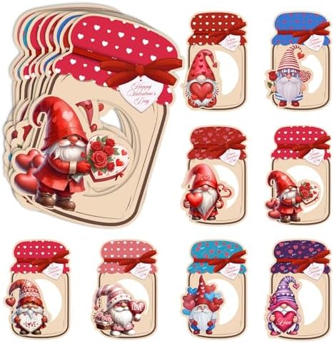 Valentines Day Cards for Kids School, 48 Pack Valentine Exchange Cards, Valentines Day Gifts for Kids, Mason Jar Valentines Day Cards, Valentine's Day Gnomes Cards, School Classroom Party Favors
