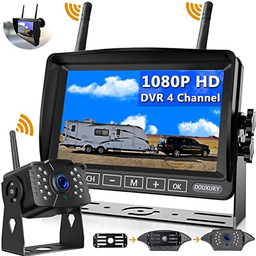 Wireless Backup Camera, DOUXURY IP69 Waterproof 170° Wide View Angle HD 1080P Rear View Camera + HD LCD 7" Monitor, Digital Wireless Camera System for RV Truck 5th Wheel Trailer Pickup Camper Bus