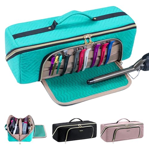 Large Hair Tools Travel Bag with Iron Mat - 2in1 Hair Tools Organizer for Hair Dryer Brush, Flat Irons, Straighteners, Curling Irons, Hair Bag, Makeup Bag, Cosmetic Bag for Travel Essentials