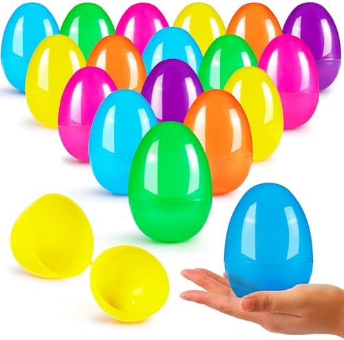 JOYIN 3.15" Easter Eggs, Large Fillable Plastic Eggs Empty Colorful Bright Eggshells with Hinge for Easter Hunt, Filling Treats, Party Favor, Basket Stuffers, Classroom Prize Supplies, 36PCS