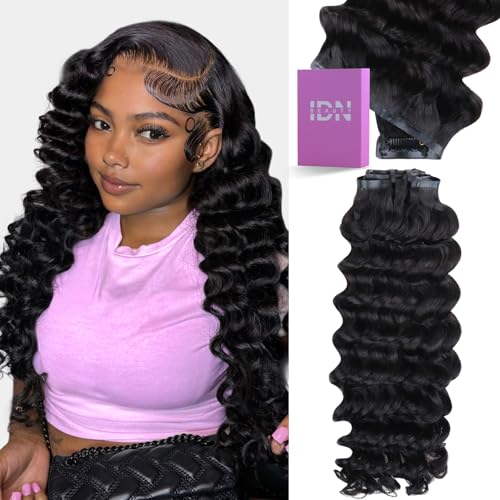 IDN BEAUTY Seamless Clip In Hair Extensions Human Hair Deep Wave Clip ins Virgin Human Hair Seamless Clip Ins For Black Women PU Weft Invisible Edge Thick Soft Hair 110g 7Pcs 18 Inch