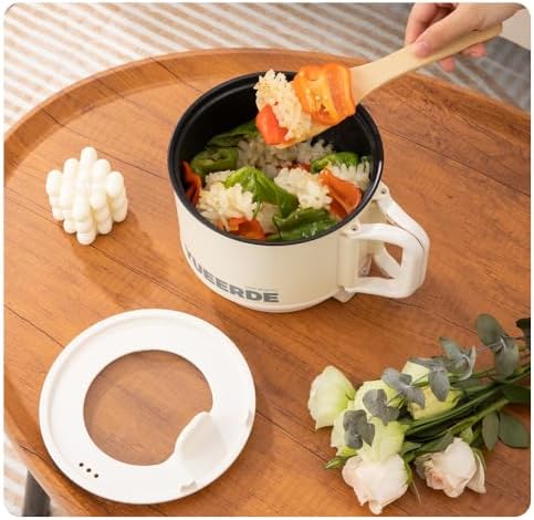 Hot Pot Electric Ramen Cooker Mini Instant Non-stick Pot with Over-Heating Protection Dry Burning Protection Easy Clean 1.5L 600W Ideal for Steak, Egg, Fried Rice, Ramen, Oatmeal, Soup, (White)