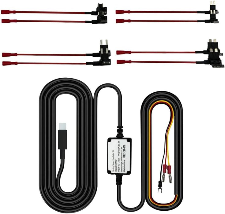 Type-C Dash Cam Hardwire Kit, 12V-30V to 5V/2A Charger, Includes 8 Fuse Tap Cables & Tool, 11.5ft