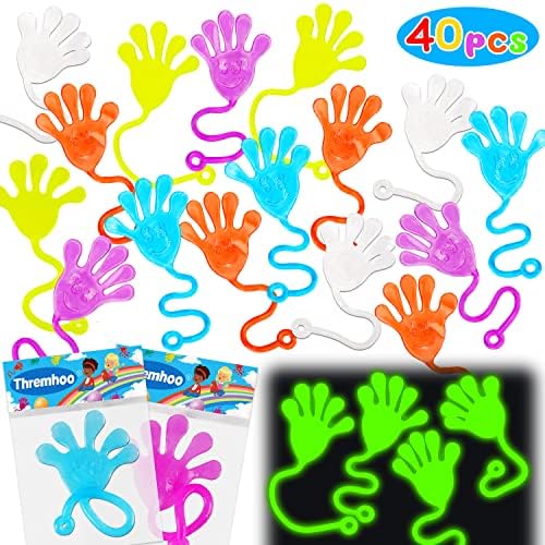 40Pcs Glow in The Dark Sticky Hands Kids Easter Egg Filler Party Favor Supplies Goodie Bag Stuffer Pinata Return Gift Stretchy Class Prize Carnival Sensory Goody Party Bulk Toy Easter Basket Stuffer