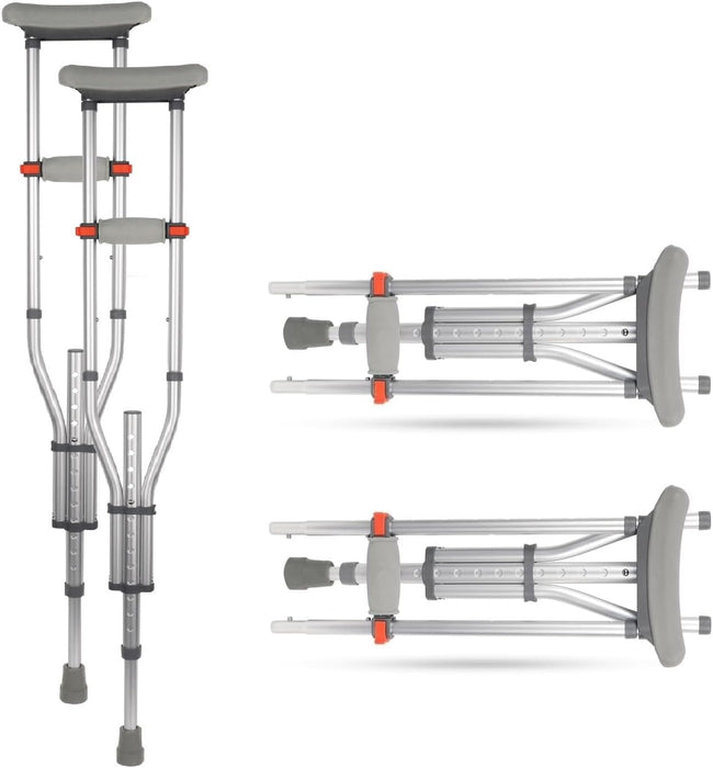Huark Warno Lightweight Underarm Crutches with Height Adjustment up to 300 LBS, Aluminum Walking Aid for Teens to Adults Range 4’6”– 6’6”, with Underarm Pad and Hand Grip,1pair (Gray, Triangle)
