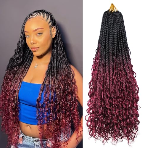 9 Packs 24 Inch Goddess Box Braids Crochet Hair With Curly Ends Synthetic Bohemian Braids Hair Extension For Women (24inch,OTBUG)