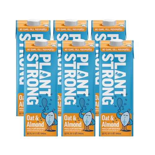 PLANTSTRONG Oat & Almond Milk 32oz (6 Pack) - NON-GMO - Plant Based, Vegan - Gluten Free Dairy Free - Shelf Stable - Lactose Free Milk - No Gums or Oils