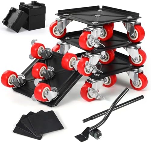 Heavy Duty Furniture Movers with Wheels and Moving Dolly, Includes Furniture Lifter Jacks Tool Set, Gliders, Sliders, 5 Rollers Casters Cart. Easily Move Furniture, Piano, Equipment