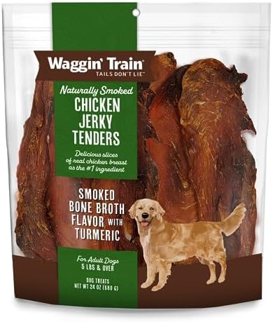 Waggin' Train Smoked Chicken Jerky Tenders with Turmeric and Bone Broth for Dogs - 24 oz. Pouch - Grain Free, High Protein, Limited Ingredient Dog Treat