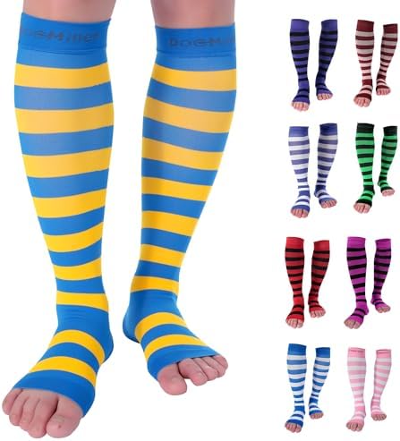 Doc Miller Compression Socks for Pregnant Women – Wide Calf, Open Toe Knee Sleeve 15-20 mmHG,Toeless Pregnancy Stockings for Varicose Veins, Footless Shin Splint Relief, 1 Pair