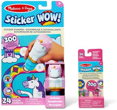 Melissa & Doug Sticker Wow!™ Unicorn Bundle: 24-Page Activity Pad, Sticker Stamper, 500 Stickers, Arts and Crafts Fidget Toy Collectible Character