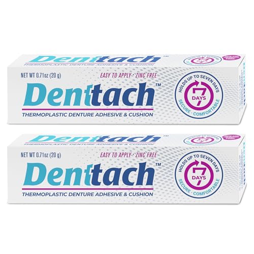Denttach Denture Adhesive, Thermoplastic Denture Adhesive, Cushion and Reliner, Comfortable, Secure Denture Grip for Up to 7 Days, Non Glue, Zinc Free, Long Holding Denture Reliner (Pack of 2)