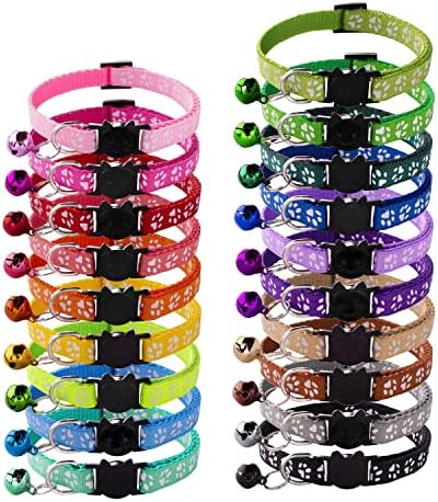 19Pcs Puppy ID Collars with Bell Adjustable 19-32cm, Soft Nylon Adjustable Breakaway Identification Collars for Newborn Pets