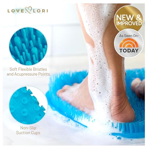 Love, Lori Foot Scrubber for Use in Shower - Foot Cleaner & Shower Foot Massager Foot Care for Men & Women to Soothe Achy Feet - Non Slip Suction (Blue) - Shower Accessories