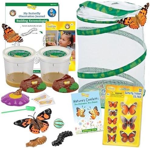 Insect Lore Butterfly Garden | As Seen On TV | 10 Live Baby Caterpillars, Habitat, Journal, Life Cycle Figurines, Seeds, Stickers, Feeder, Chrys-A-Lid Logs | Raise and Release Painted Lady Butterflies