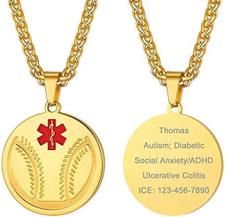 Supcare Medical Alert Necklace for Men Women, Stainless Steel Engraved Medical Emergency Pendant,Customized Medical ID Jewelry(16 Types)