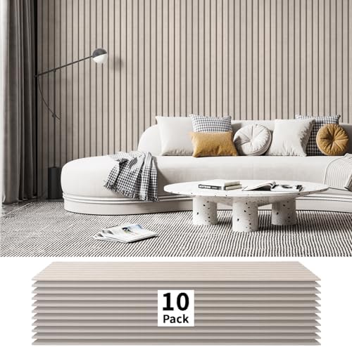 Art3dwallpanels 10 Pack Acoustic Panels, 48" X 12" X 0.35" Soundproof Wall Panels, Self Adhesive High Density Sound Absorbing Acoustic Treatment for Recording Studio, Office, Camel