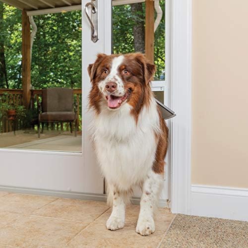PetSafe Doggy Door for Sliding Glass Doors, Adjustable Height 91 7/16" to 96", No-Cut DIY Install, Aluminum Panel, Ideal for Renters, for Large Dogs Up to 100 lb, (White, Large)