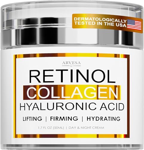 Retinol Cream for Face - Facial Moisturizer with Collagen and Hyaluronic Acid - Anti Aging Face Cream for Women and Men - Day and Night - Wrinkle - Neck & Décolleté