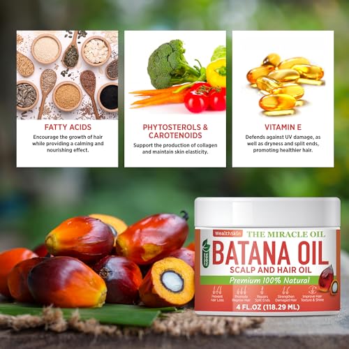 Batana Oil for Hair Growth: 100% Batana Oil from Honduras as Hair Mask, Scalp and Hair Oil. Repairs Damaged Hair & Skin, Reduces Hair Loss 4oz (4oz (118ml))