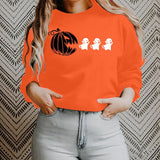 VILOVE Womens Halloween Pumpkin Sweatshirts Loose Graphic Crewneck Long Sleeve Casual Pullover Shirt Tops Gray