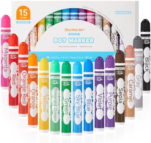 Shuttle Art Dot Markers, 15 Colors Washable Markers for Toddlers,Bingo Daubers Supplies Kids Preschool Children, Non Toxic Water-Based