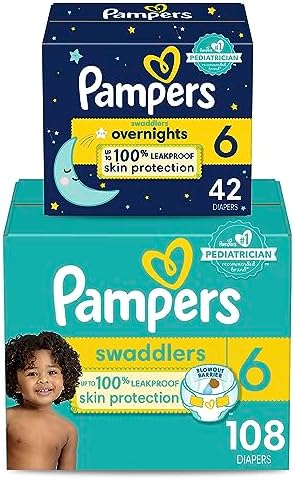 Pampers Disposable Diapers Size 6, Swaddlers 108 Count + Overnight (42 Count)