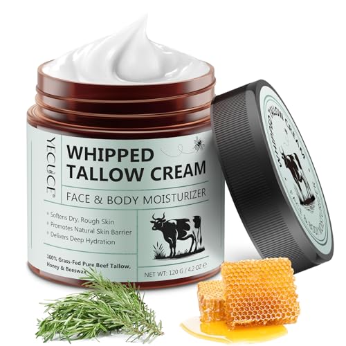 Beef Tallow for Skin, Tallow and Honey Balm (4.2 oz) - Whipped Grass-Fed Beef Tallow for Face - Deeply Hydrating Tallow Face Moisturizer for Body - All-Natural Organic Balm with Honey & Beeswax