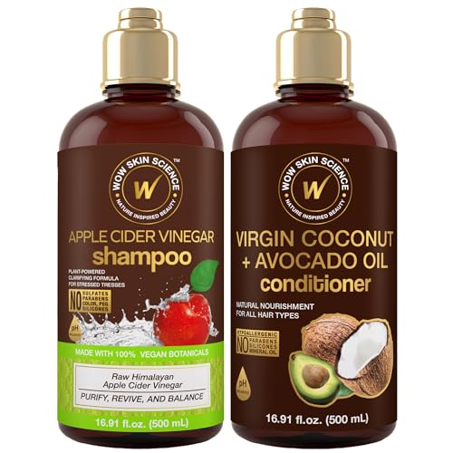 WOW Skin Science Apple Cider Vinegar Shampoo & Conditioner Set with Coconut & Avocado Oil - Men and Women Gentle Shampoo Set - Hair Growth Shampoo for Thinning Hair & Loss - Sulfate & Paraben Free