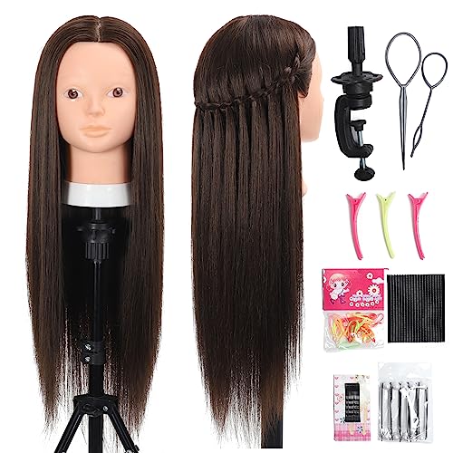 26 Inch Mannequin Head 80% Real Human Hair Styling Hair Mannequin Head Human Hair to Practice Hair and Makeup Hairdresser Head With Free Clamp (#4 No Makeup)