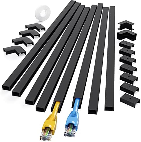 Yecaye 125in Black Cord Hider - One-Cord Channel Cord Cover on Wall - Cable Management Kit - Wire Covers for Cords - Black Cable Raceway - 8X L15.7in W0.59in H0.4in, CMC03 Black
