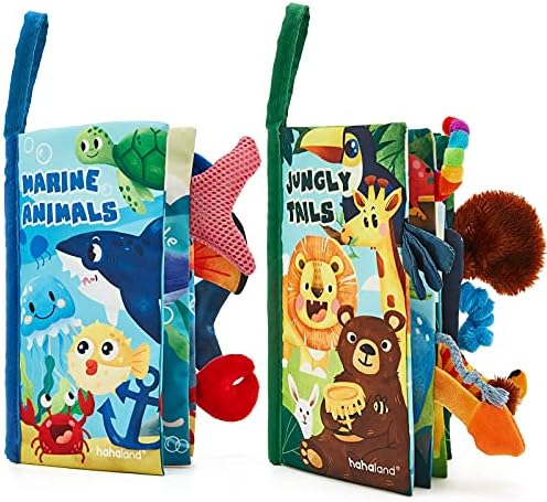 hahaland Baby Toys 0-6 Months - Baby Books 2PCS, Babies Toy 6-12 Months - Soft, Crinkle, Squeaky, Sensory, Montessori, Tummy Time Toys - Baby Shower Boy Gifts Infant Easter Basket Stuffers