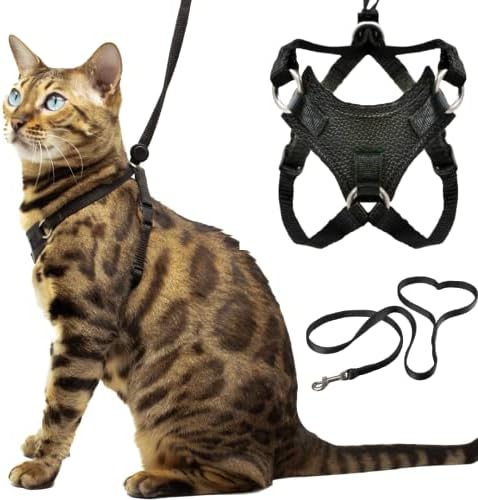 Houdini™ Escape Proof Cat Harness and Leash Set by OutdoorBengal for Walking Cats and Kittens (Leather, Large Cat)