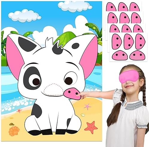 Moana Party Decorations Pin The Nose on The Pig Pin Game for Kids Moana Birthday Party Favors Pig Poster Decorations