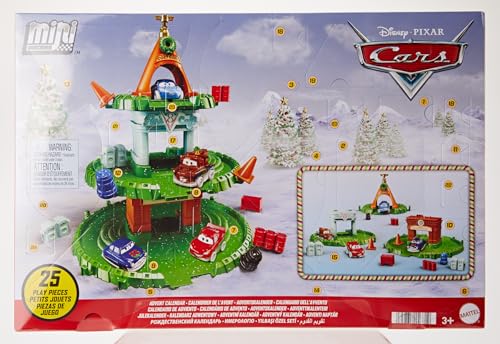 Mattel Disney and Pixar Cars Mini Racers Advent Calendar, 25 Surprises Include 4 Mini Toy Cars & Reconfigurable Playset