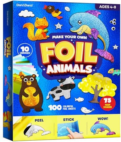 Dan&Darci Foil Art Kit for Kids - Arts and Crafts for Kid Ages 4-8, 4-6, 5-7, 5-8, 6-8 - 5 Year Old Girl Gifts - Fun Kits Projects Activities - Girls Birthday Gift - Craft Age 4 5 6 7 8 Years