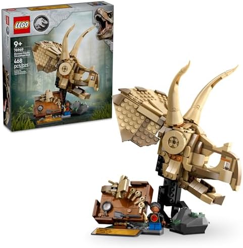 LEGO Jurassic World Dinosaur Fossils Triceratops Skull Toy - Dinosaur Toy Fossil Building Set for Kids, Boys and Girls, Ages 9+ - Model Display Kit - Gift Idea for Birthdays - 76969