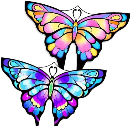 Simxkai Butterfly Kite for Kids & Adults, Easy to Fly Blue Big Kite for Beginners, 300ft Line Handle Included (1Pack 2Pack)