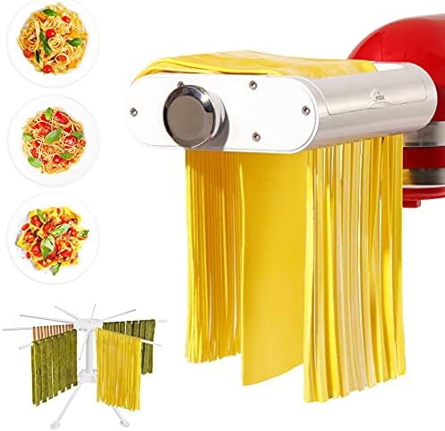 ANTREE 3-1 Pasta Maker Attachment for KitchenAid includes Pasta Sheet Roller attachment & Spaghetti Cutter & Fettuccine Cutter attachment, Easy to use and clean with Pasta Drying Rack & Cleaning Brush