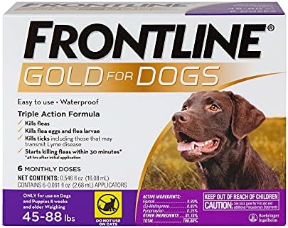FRONTLINE Gold Flea & Tick Treatment for Large Dogs Up to 45 to 88 lbs., Pack of 6